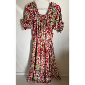 Chenault Women's Maxi Floral Puff Sleeve Dress Fit‎ & Flare Size Medium